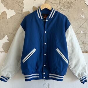 Vintage Varsity Jacket Mens XL Wool Leather Letterman Blue White USA Made GAME